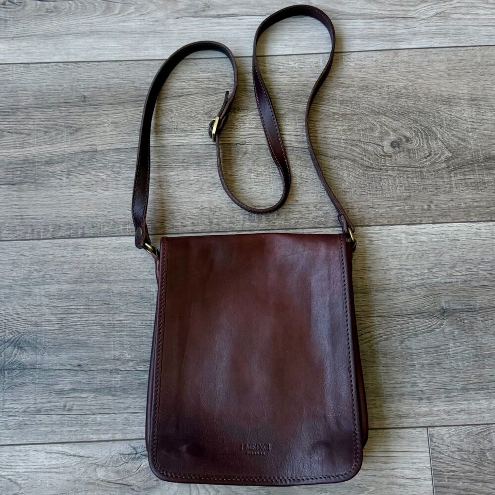 I Medici Quality Leather Crossbody Tote Bag Purse Chocolate Brown Md in Italy